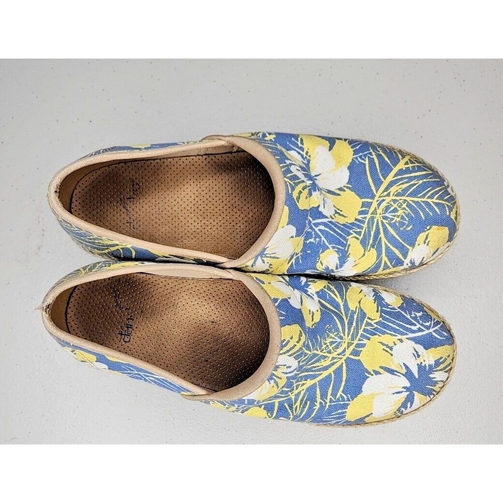 Dansko Womens Victoria Tahiti Blue Yellow Floral Canvas Clogs Size 39 8.5-9 US - Picture 4 of 8